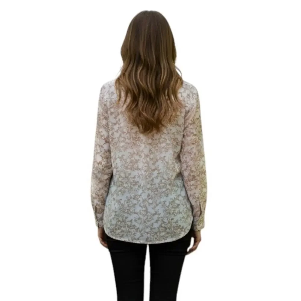 FOREVER 21 Pink Floral Semi Sheer Long Sleeve Top, XS
